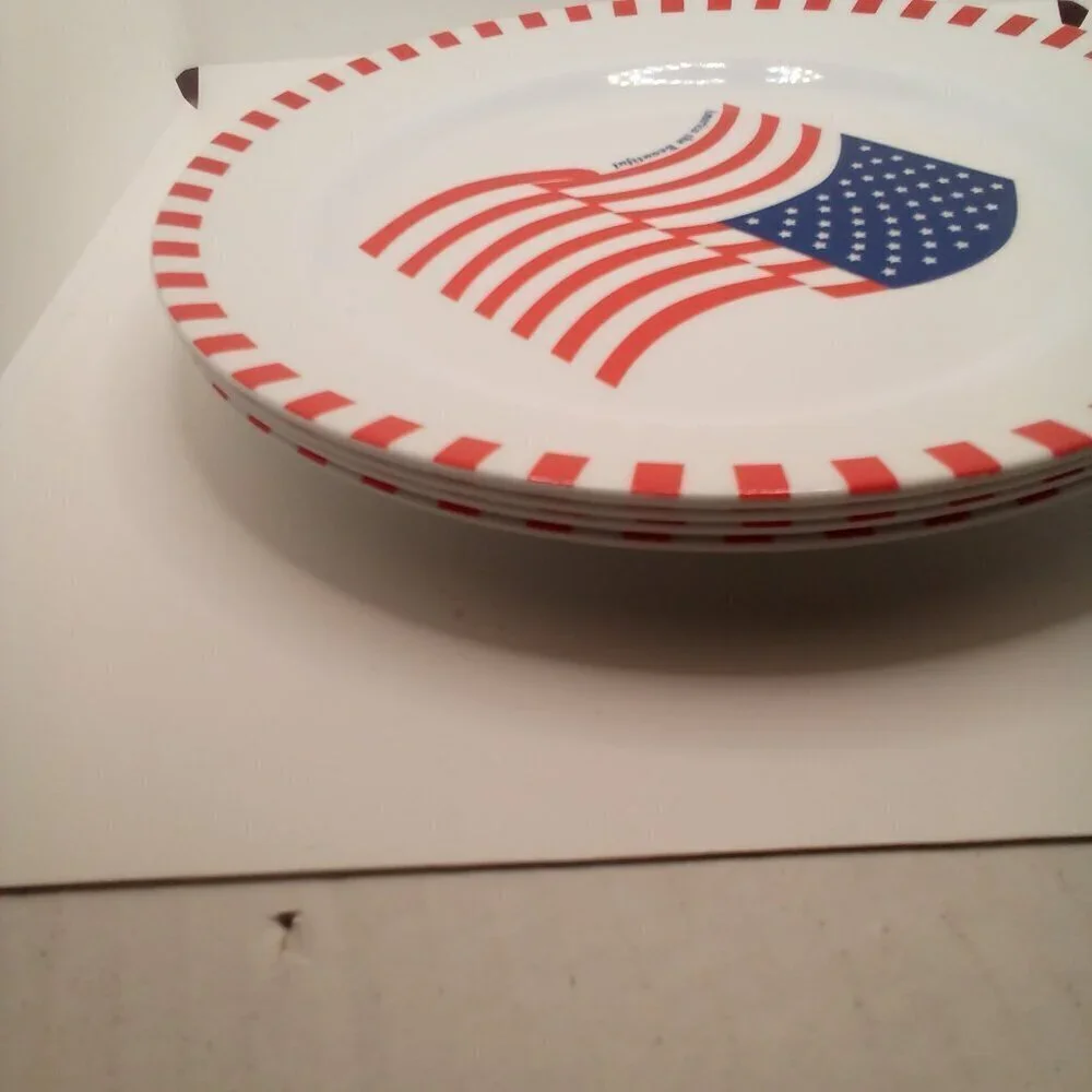 Melamine Ware America The Beautiful Plates Lot of 4 Flag 10